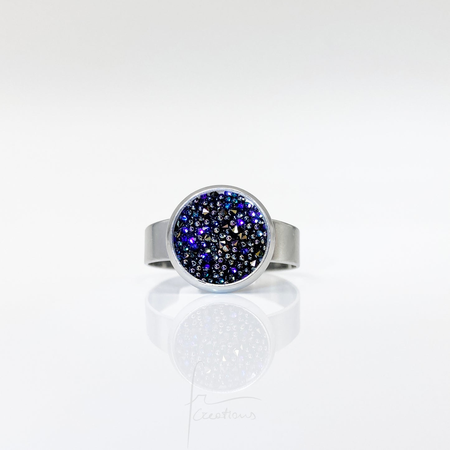 Anello chevalier regolabile in acciaio con Cristalli Austriaci Originali Night Sky