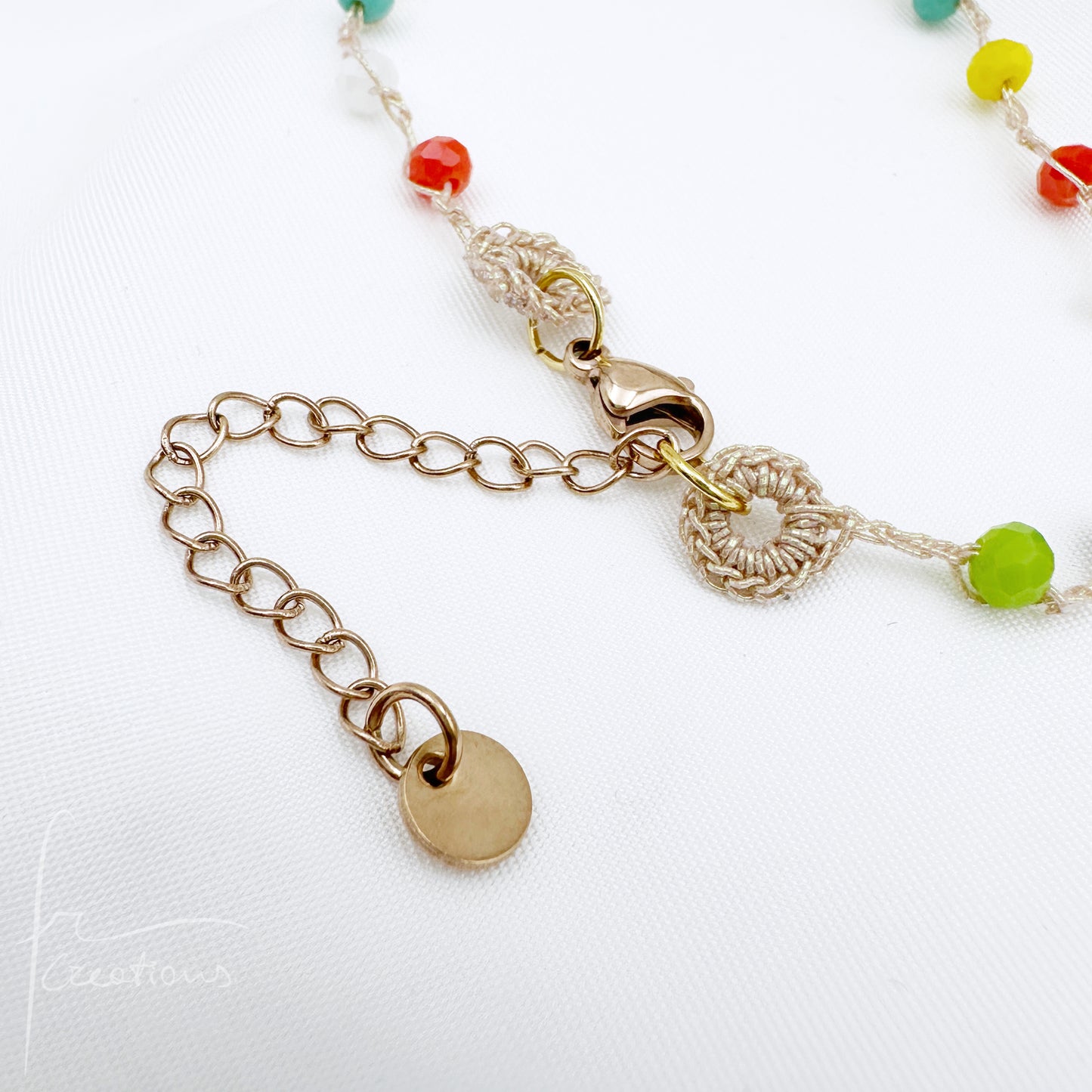 Collana girocollo e Bracciale Rainbow Summer Limited Edition multicolore all'uncinetto con Mini Cristalli