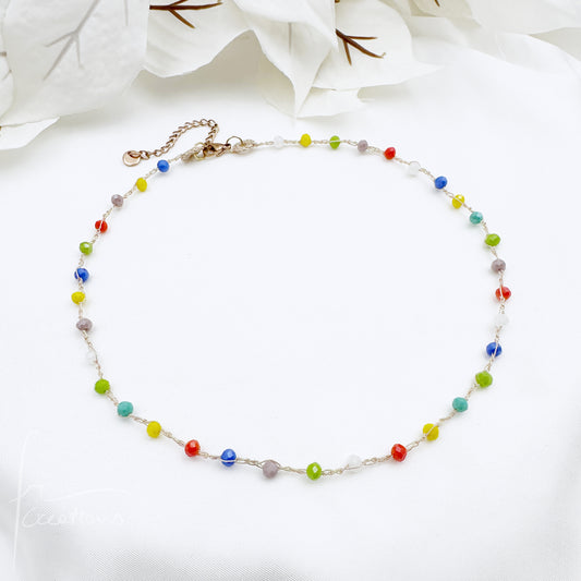 Collana girocollo e Bracciale Rainbow Summer Limited Edition multicolore all'uncinetto con Mini Cristalli