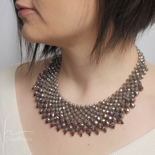 Collana Girocollo Alexandra in tessitura con cristalli Brown e Chocolate