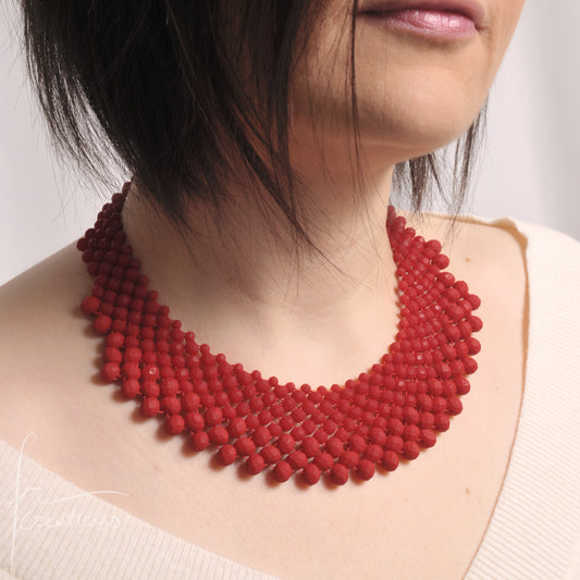 Collana Girocollo Alexandra tessitura con cristalli Rosso Opaco