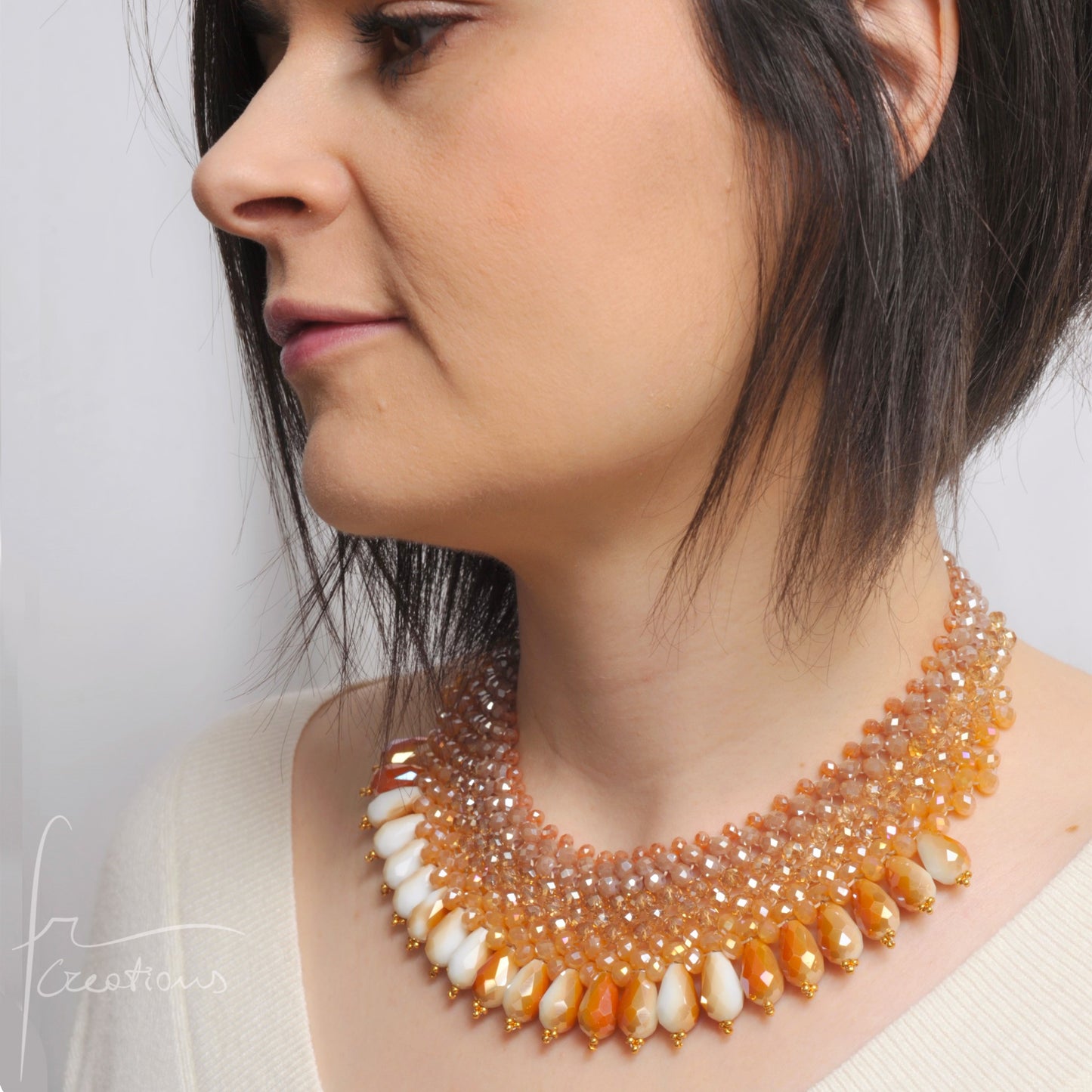 Collana Alexandra Oro, Bianco, Ambra e Beige (pezzo unico)