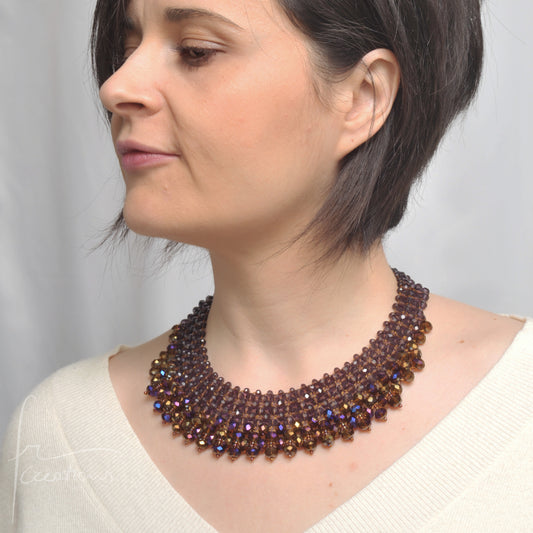 Collana Girocollo Alexandra tessitura con cristalli Alexandra Viola Oro Iridescente