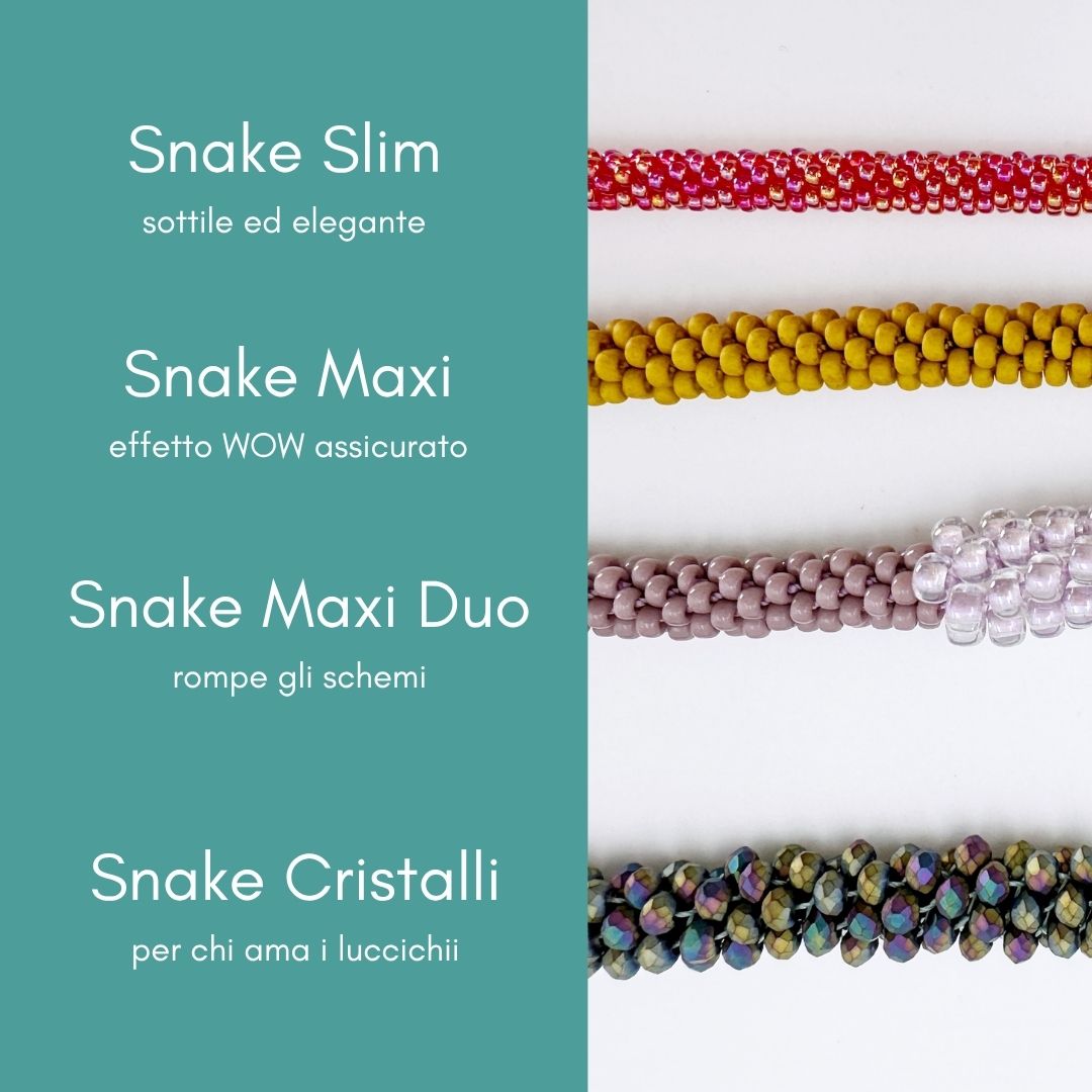 Collane Girocollo o bracciali Snake artigianali intrecciati a mano al telaio con cristalli o perine Miyuki