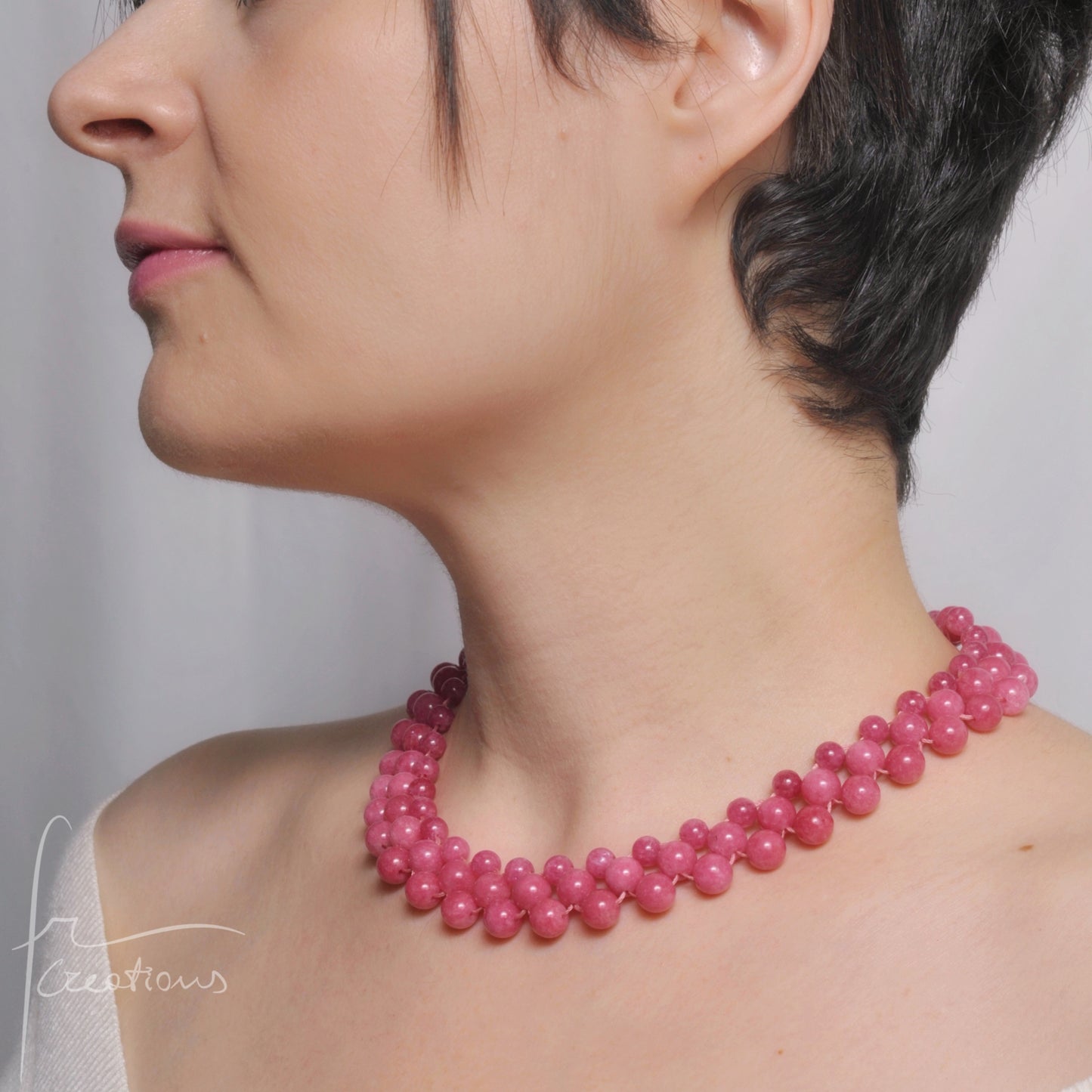 Collana Alexandra Medium in tessitura Con Giada Rosa Rodocrosite