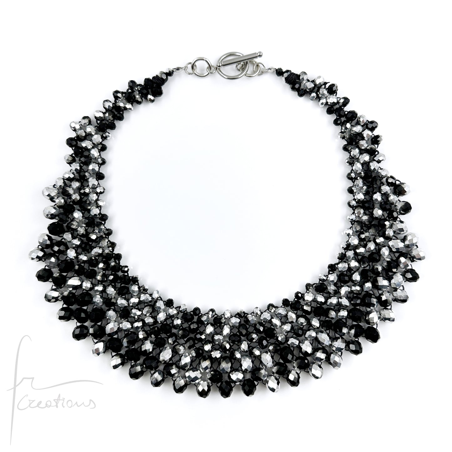 Collana Girocollo Alexandra tessitura con cristalli Alexandra Nero-Argento