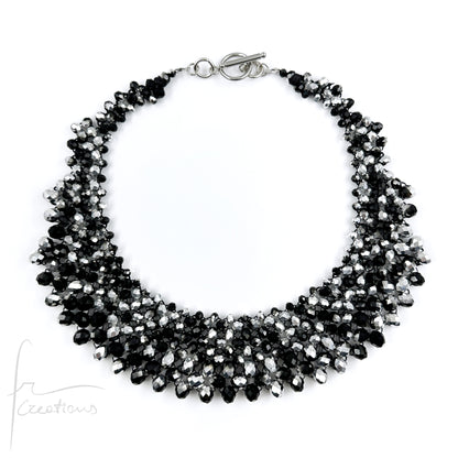 Collana Girocollo Alexandra tessitura con cristalli Alexandra Nero-Argento