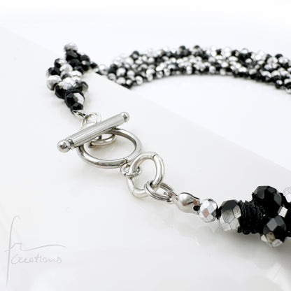 Collana Girocollo Alexandra tessitura con cristalli Alexandra Nero-Argento