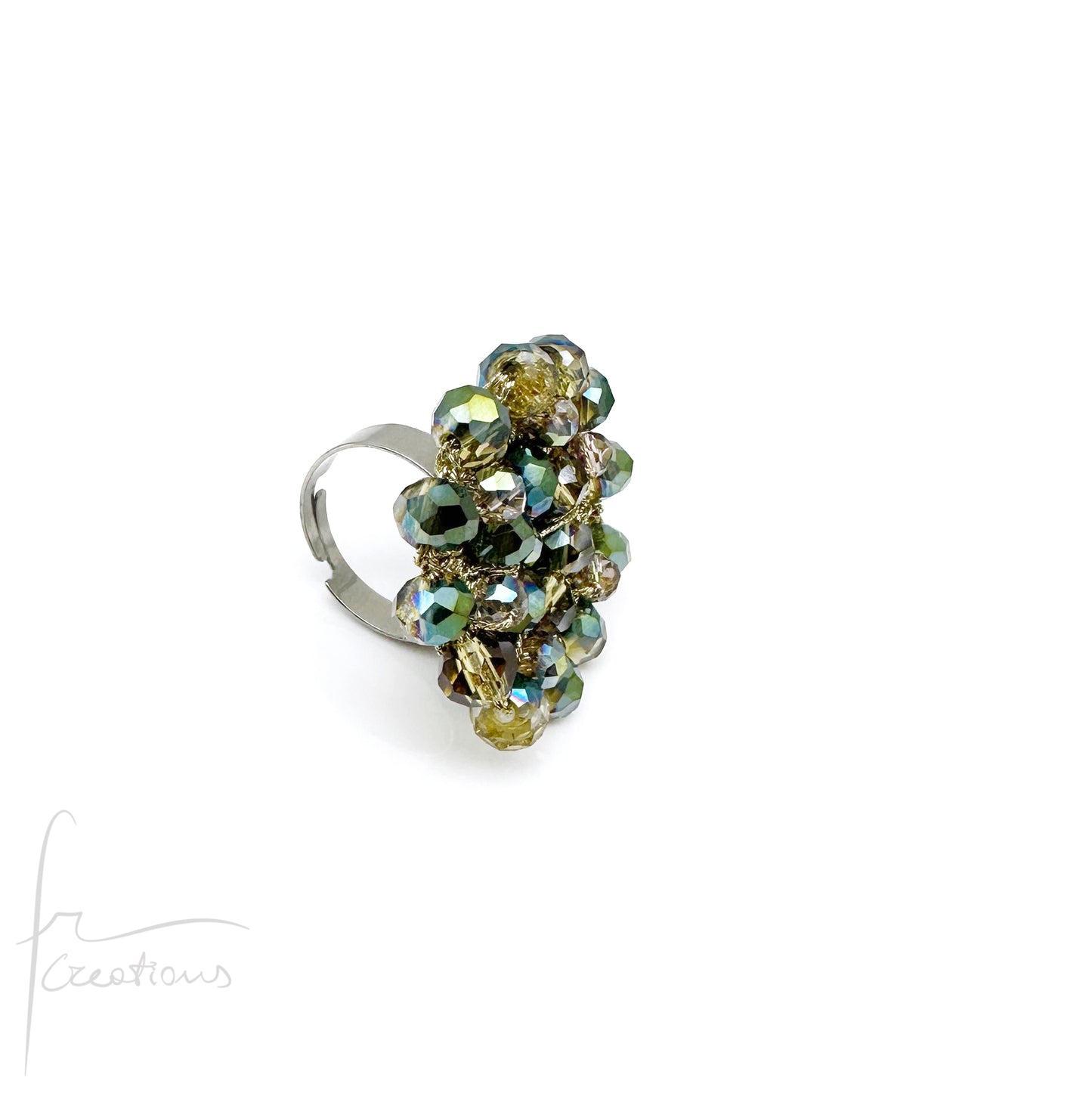 Anello fiore all'uncinetto con cristalli Blumen