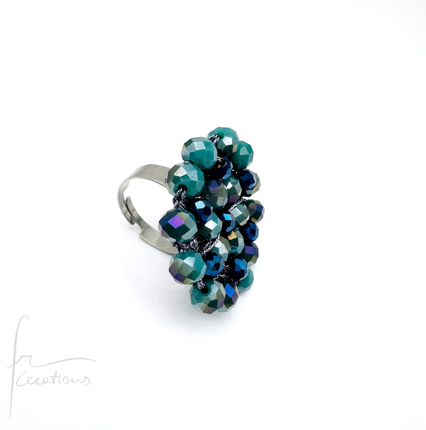 Anello fiore all'uncinetto con cristalli Blumen