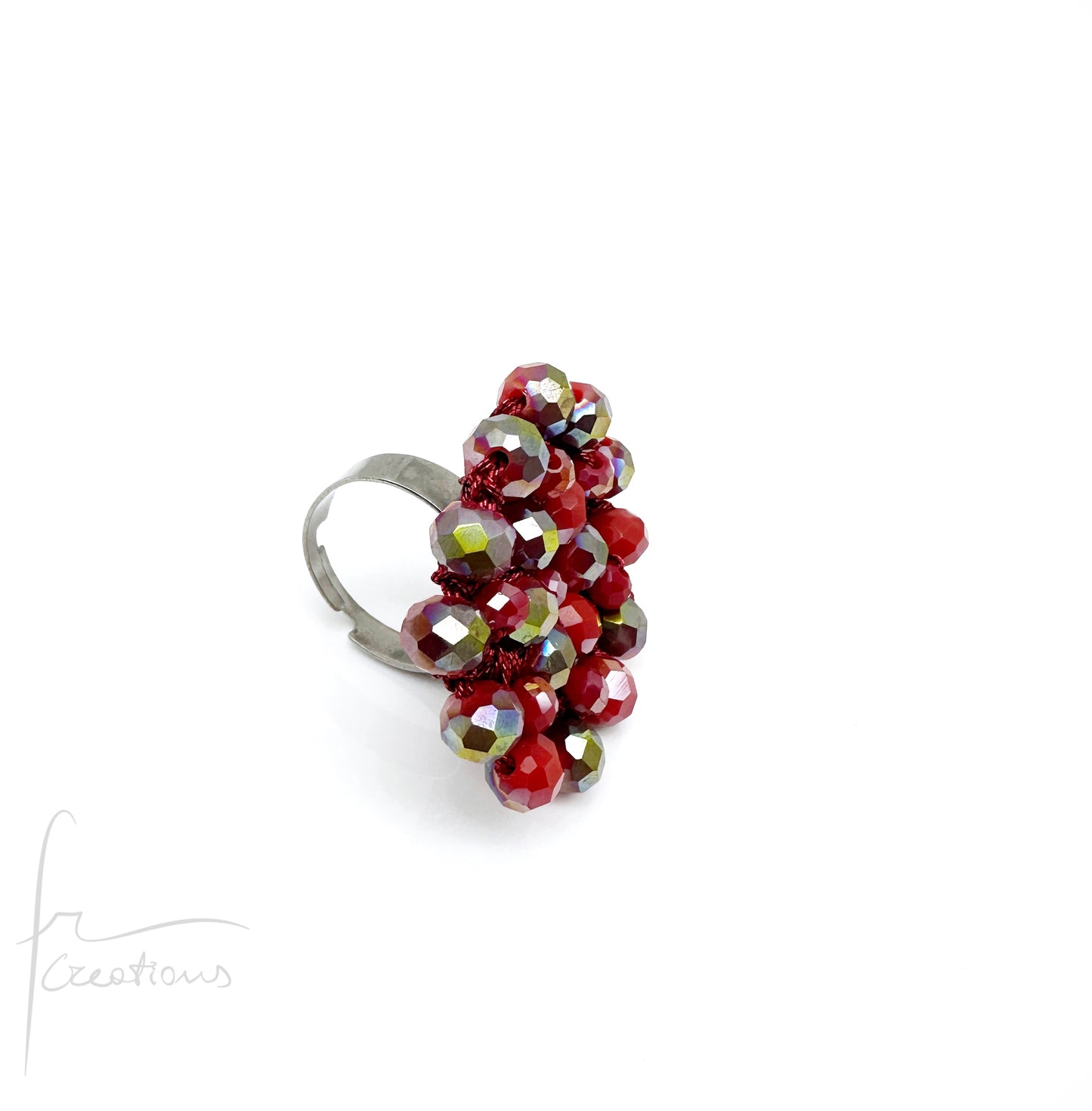 Anello fiore all'uncinetto con cristalli Blumen