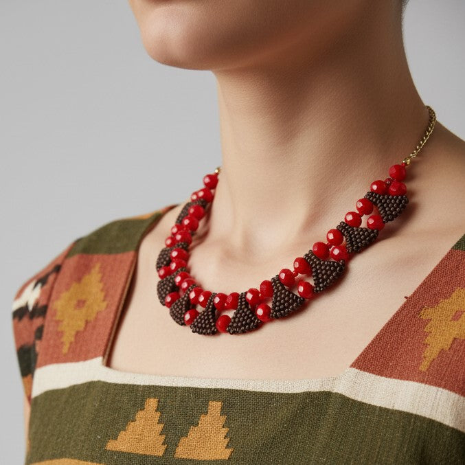 Collana girocollo in tessitura con cristalli e perline Maya