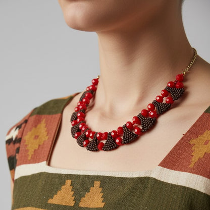 Collana girocollo in tessitura con cristalli e perline Maya