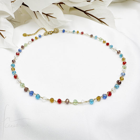 Collana girocollo Rainbow multicolore all'uncinetto con Mini Cristalli