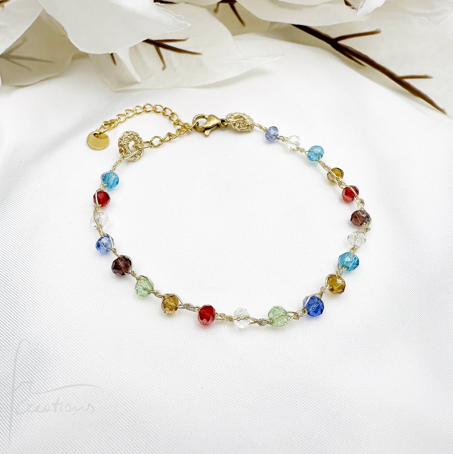 Bracciale Rainbow multicolore all'uncinetto con Mini Cristalli