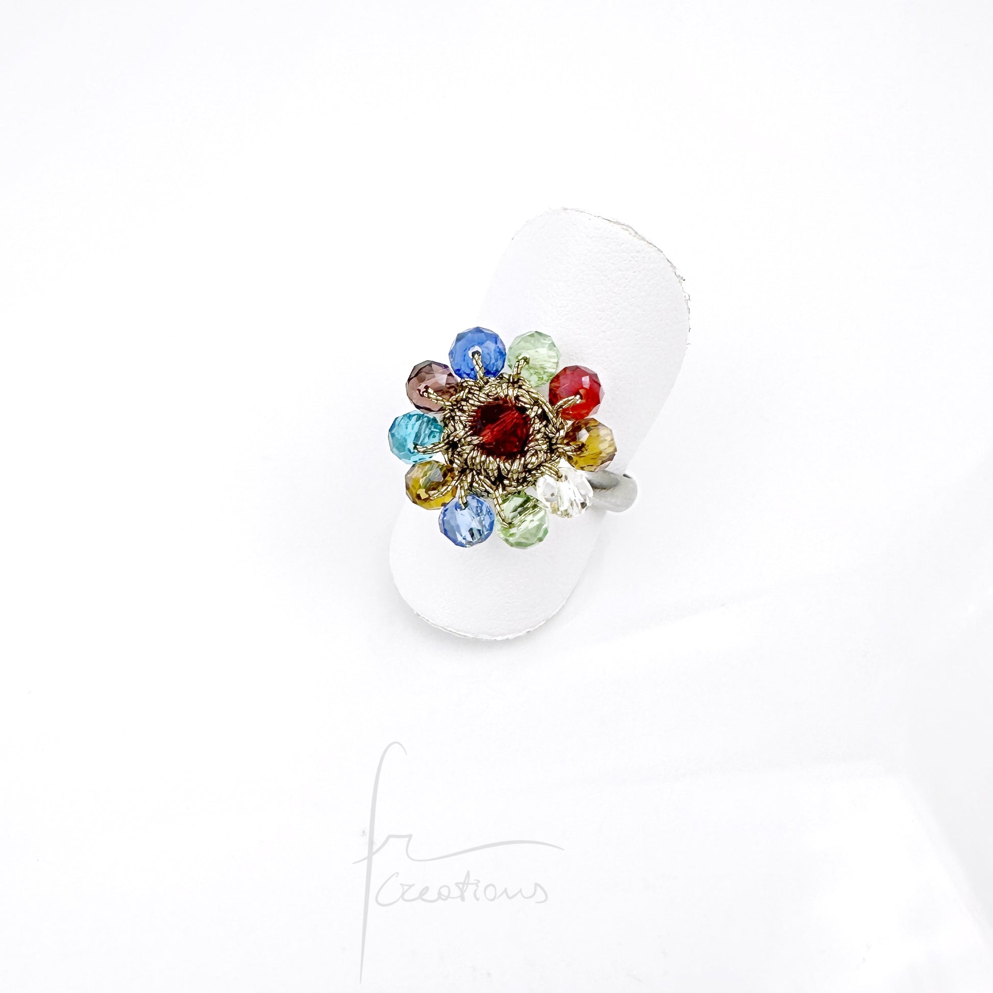 Anello Regolabile Uncinetto Mini Cristalli Blumen