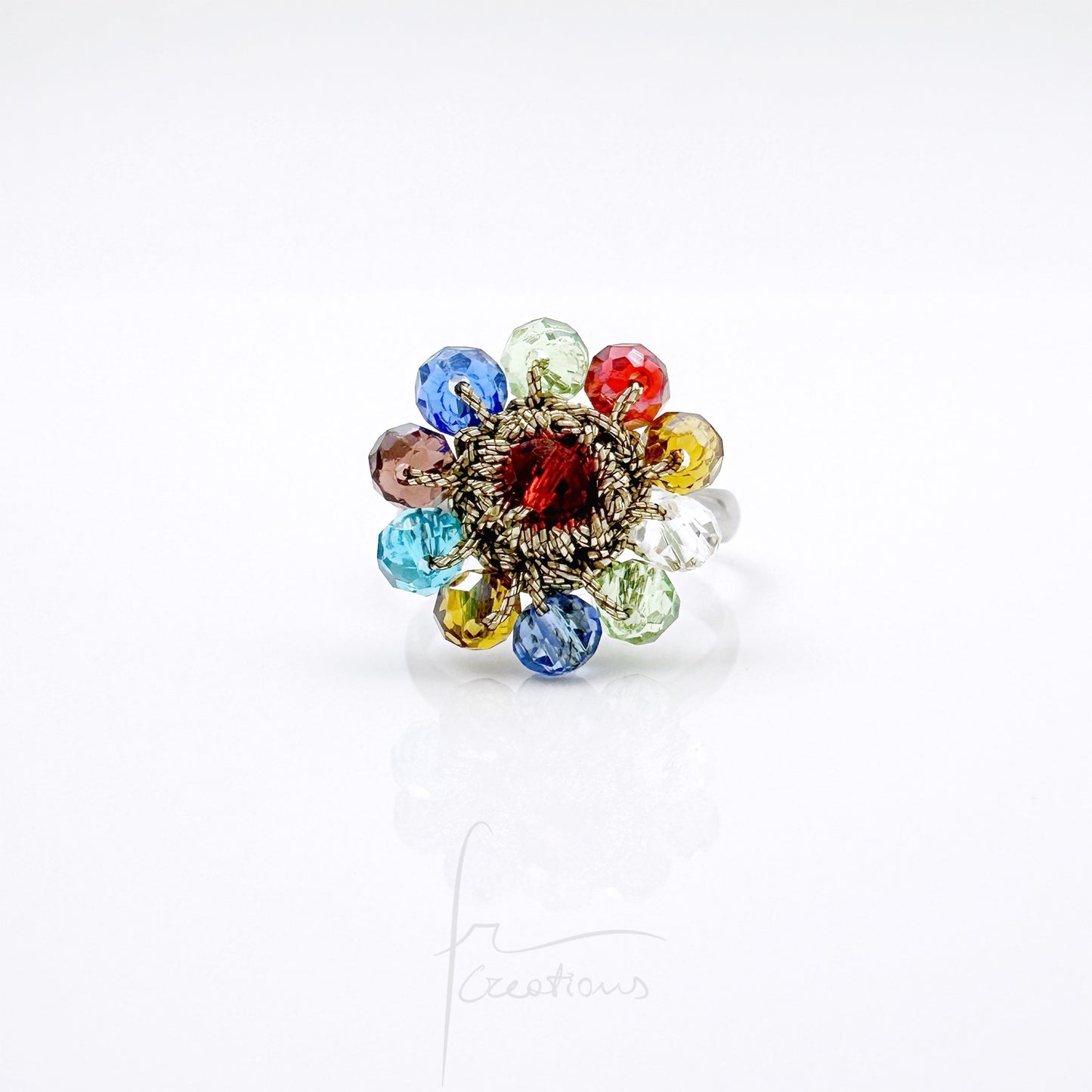 Anello Regolabile Uncinetto Mini Cristalli Blumen