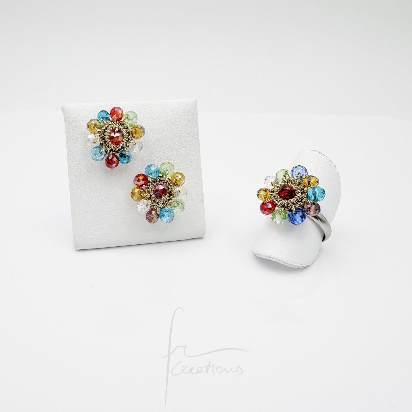 Anello Regolabile Uncinetto Mini Cristalli Blumen