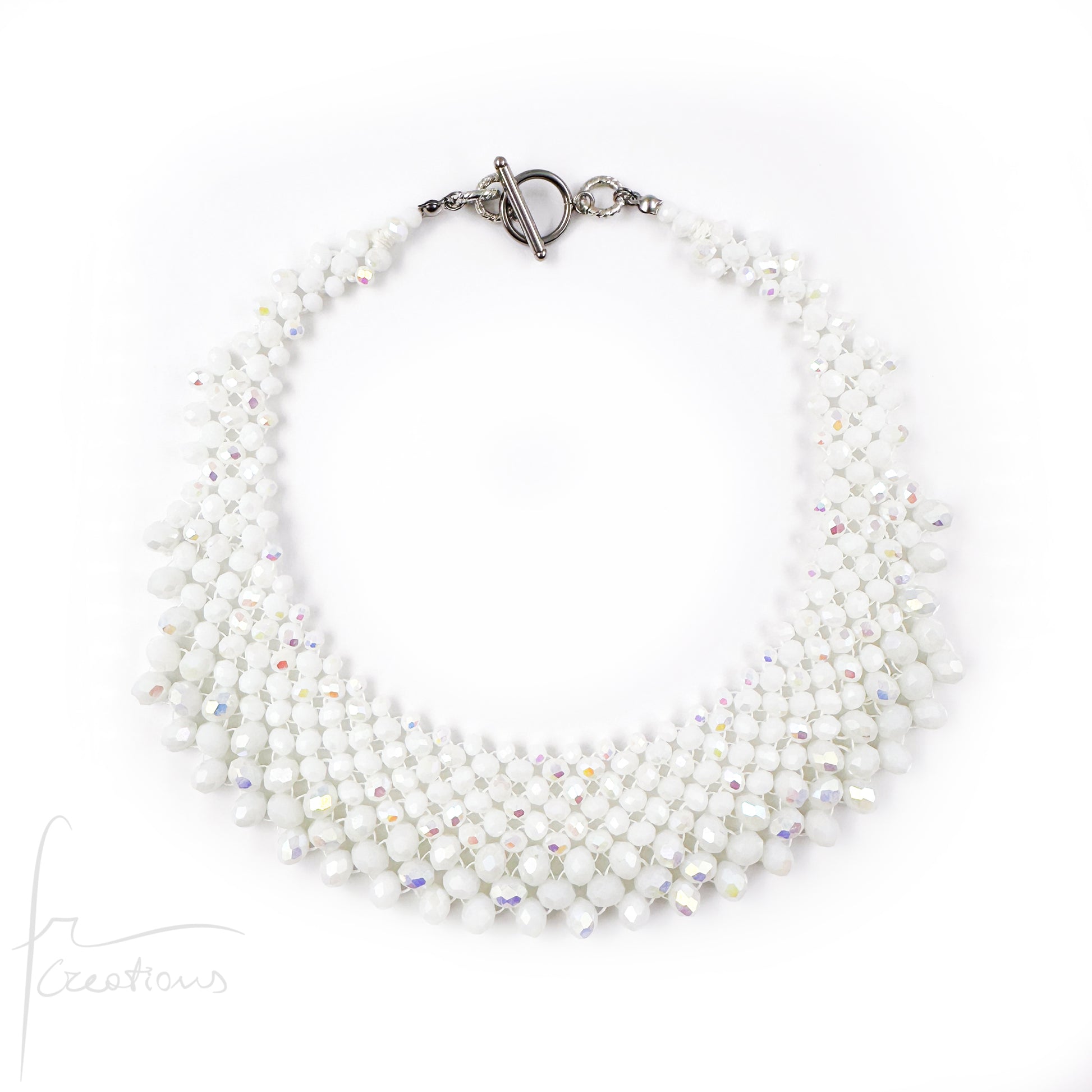 Collana Girocollo Alexandra in tessitura con cristalli bianco alabastro