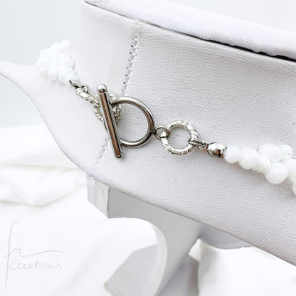 Collana Girocollo Alexandra in tessitura con cristalli bianco alabastro