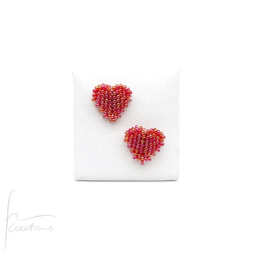 Orecchini a forma di cuore rosso, pendenti con perle, smalto