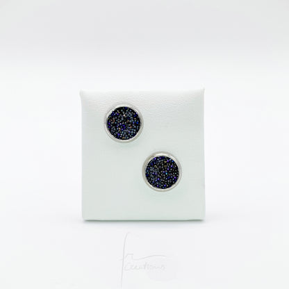Orecchini da lobo a bottone in acciaio con Cristalli Austriaci Originali Night Blue