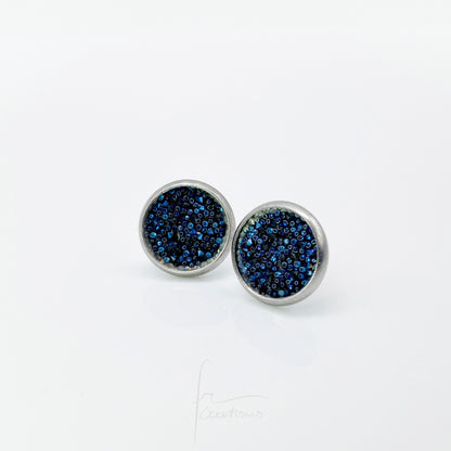 Orecchini da lobo a bottone in acciaio con Cristalli Austriaci Originali Ocean Blue