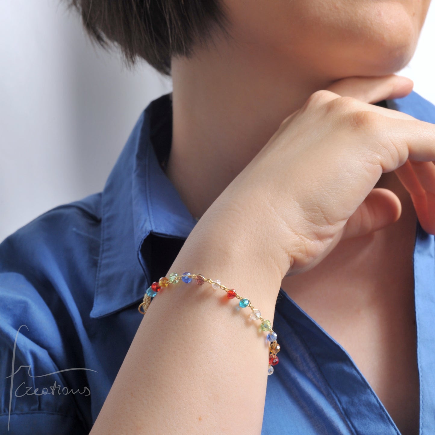 Bracciale Rainbow multicolore all'uncinetto con Mini Cristalli