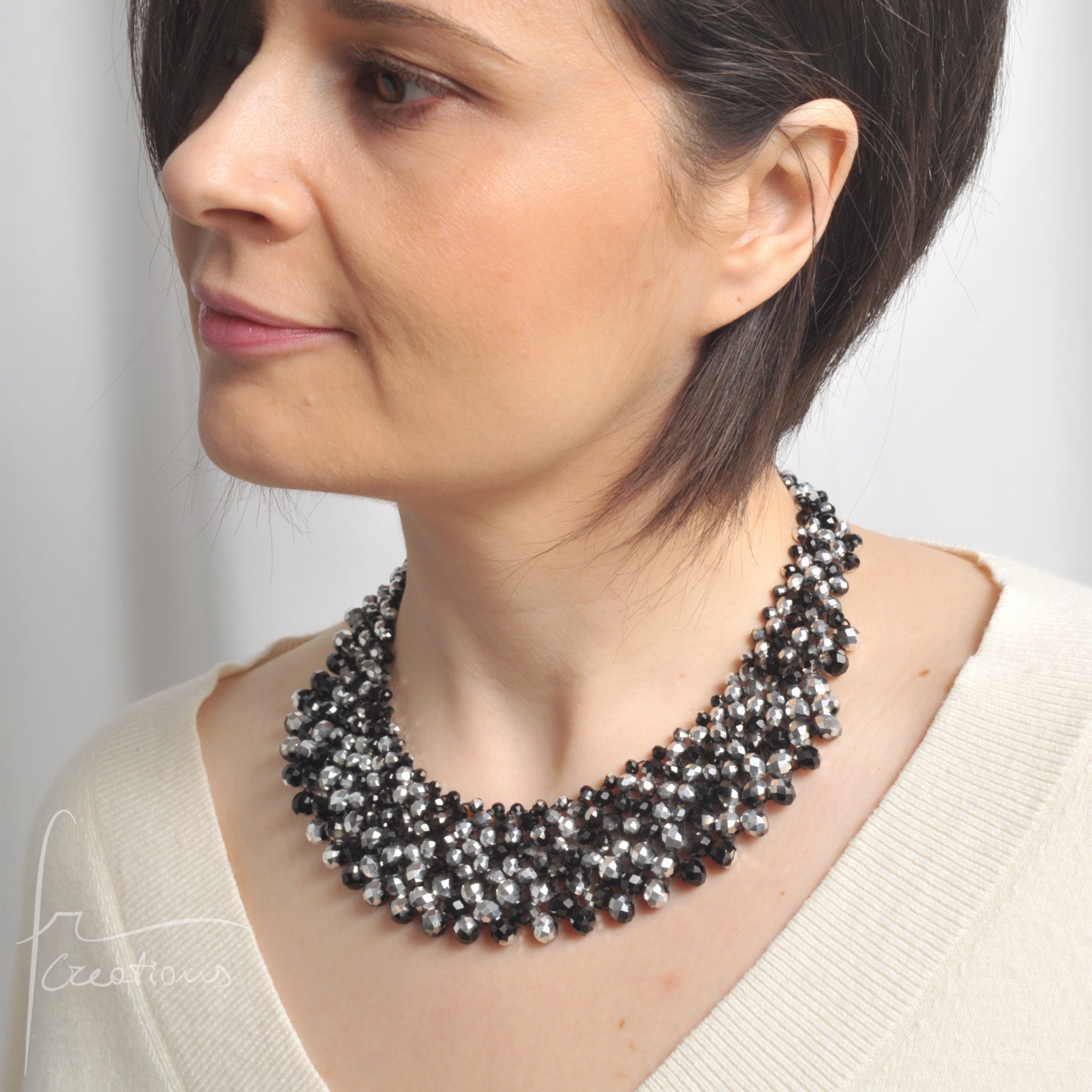 Aleasha Collana Girocollo In Cristallo E Pelle Nera, Regolabile 30+5 Cm, Ipoallergenica, Regalo Donna