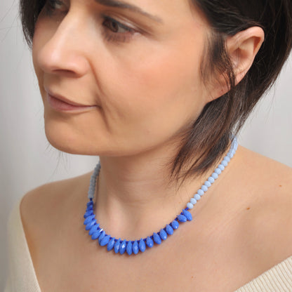 Collana girocollo Deep Blue perline e cristalli