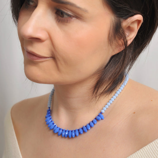 Collana girocollo Deep Blue perline e cristalli