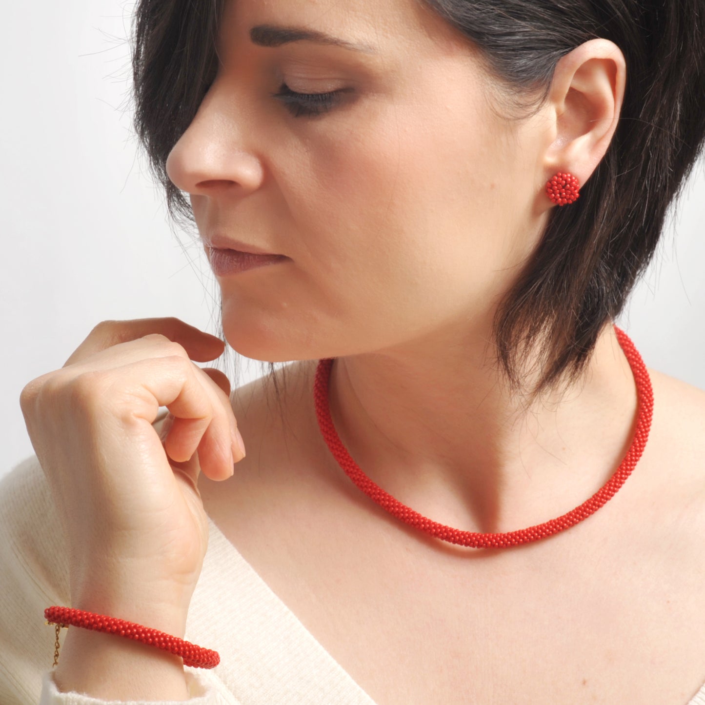 Girocollo Snake artigianale intrecciato a mano con perline