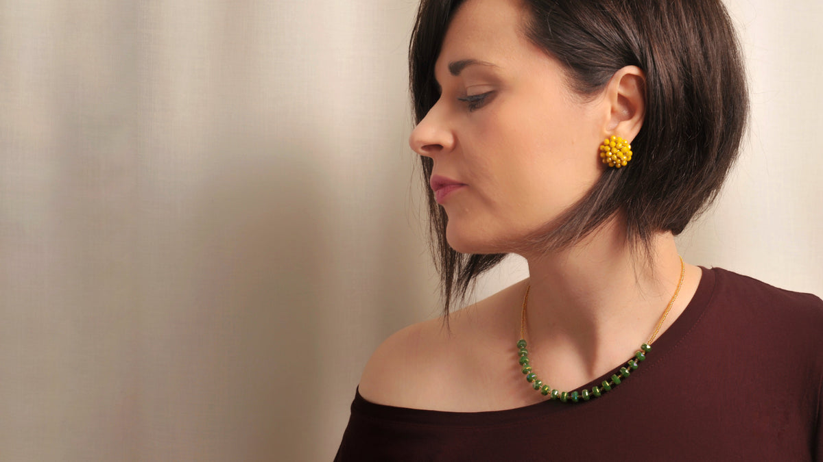 Collana Elements Woods e Orecchini Aila fatti a mano con cristalli e perline