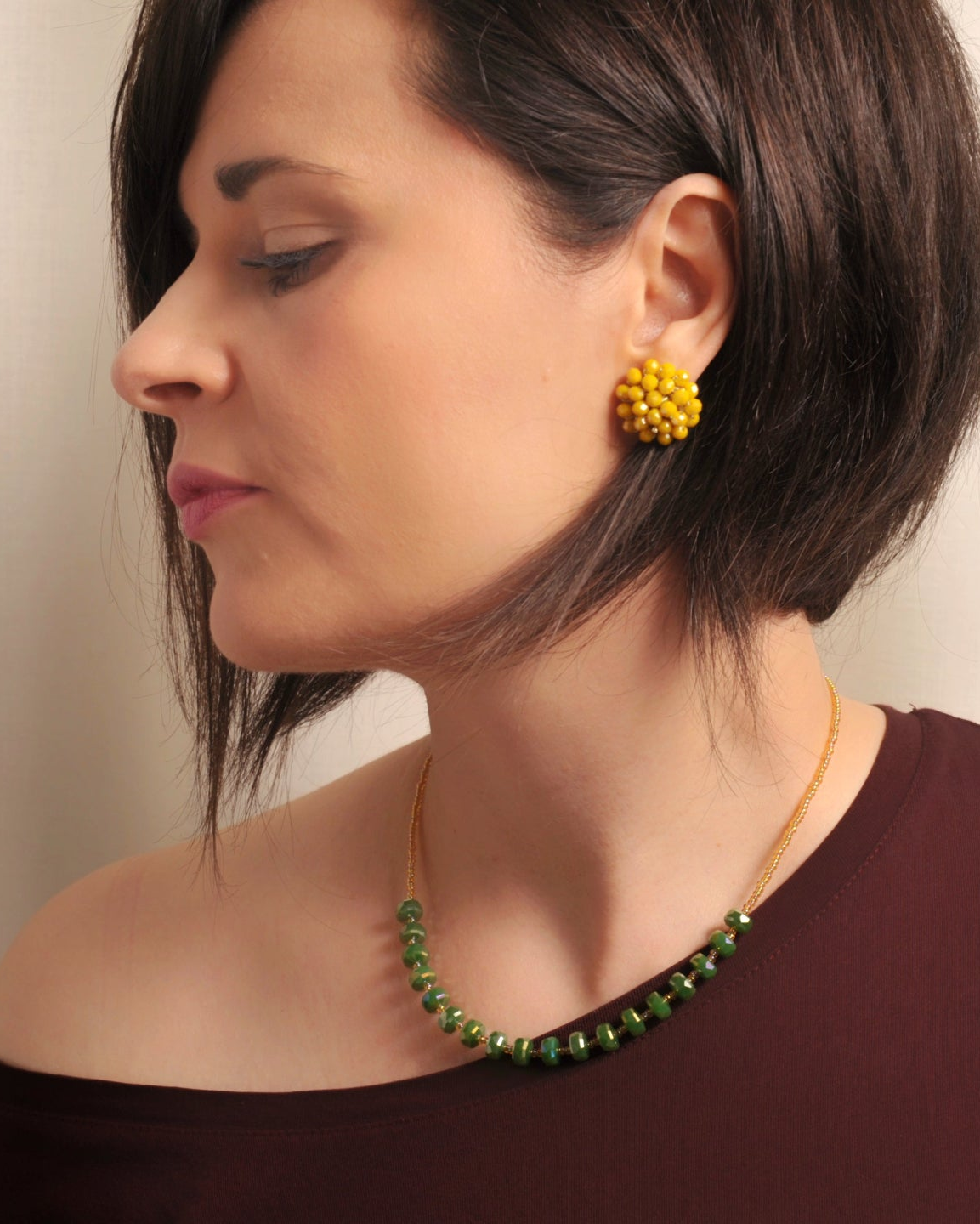 Collana Elements Woods e Orecchini Aila fatti a mano con cristalli e perline