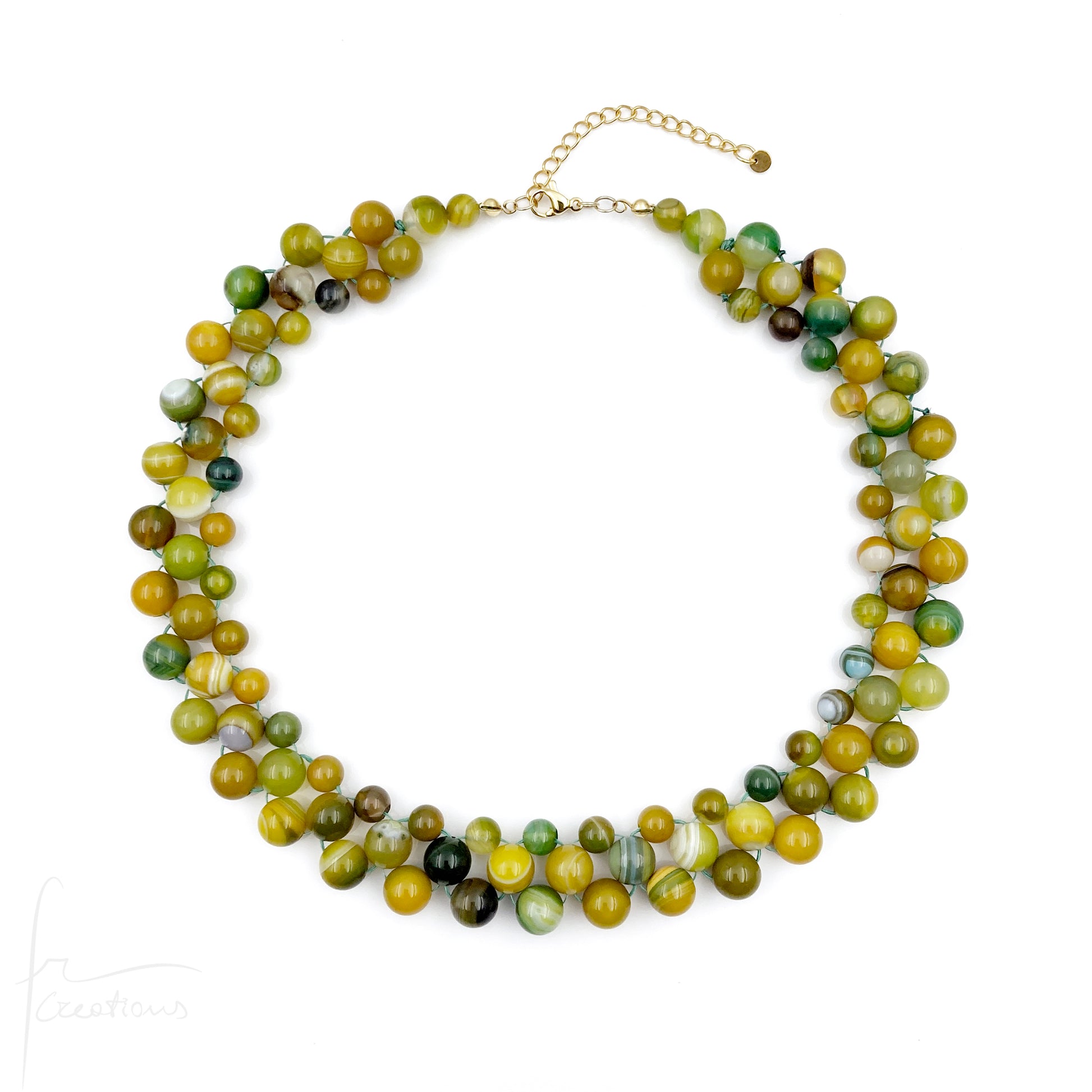 Collana girocollo Alexandra Medium fatta a mano in tessitura e pietra naturale agata verde striata di giallo