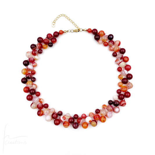 Collana girocollo Alexandra Medium fatta a mano in tessitura e pietra naturale agata striata rossa ruby