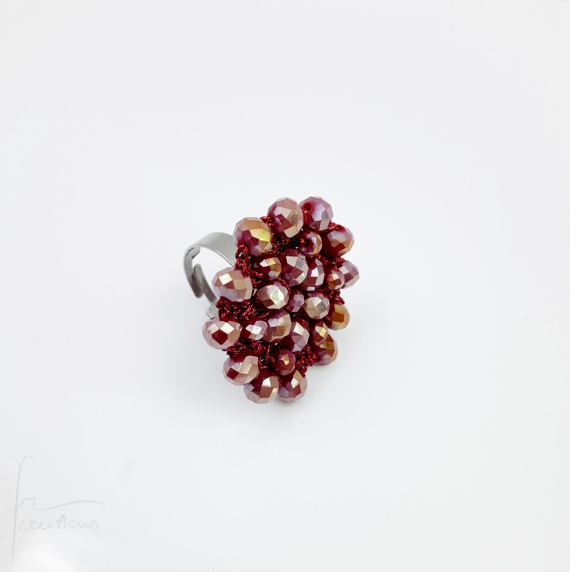 Anello fiore all'uncinetto con cristalli Blumen