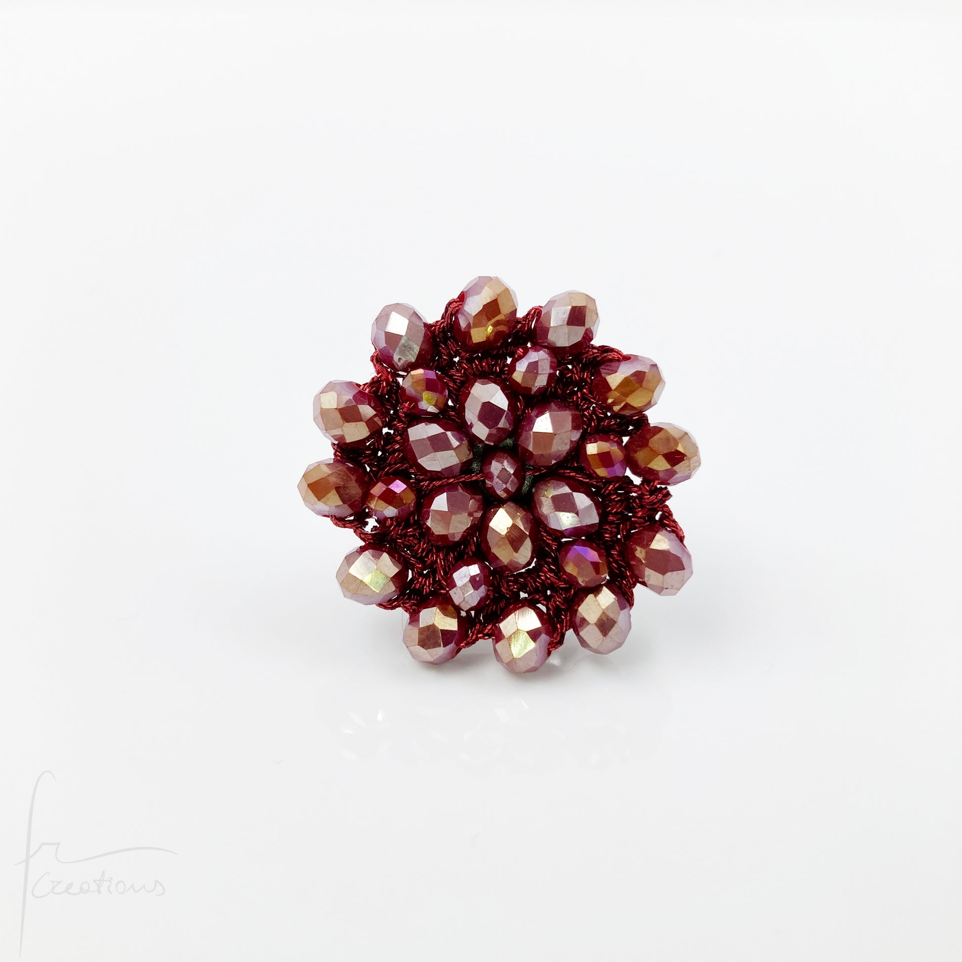 Anello fiore all'uncinetto con cristalli Blumen