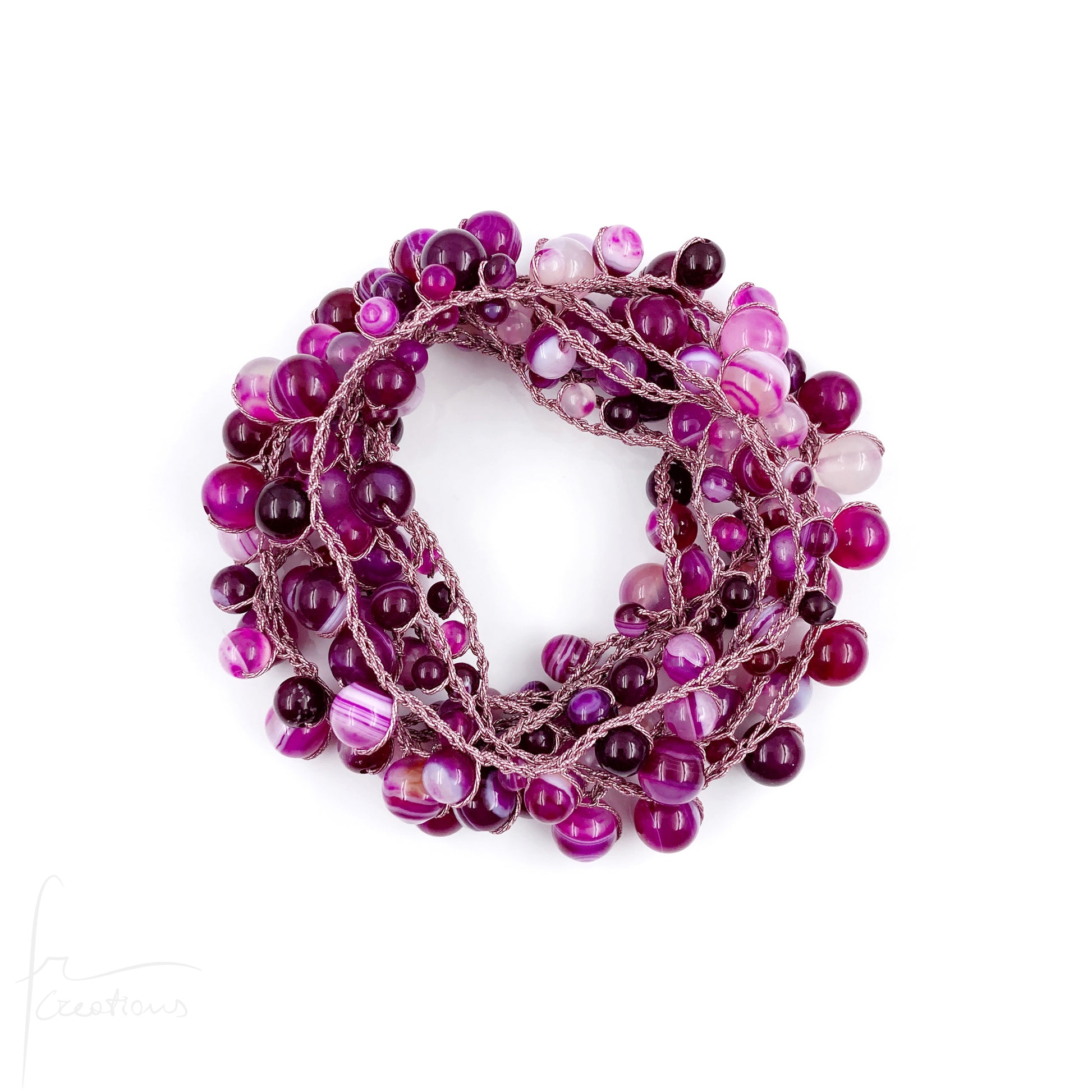 Collana lunga uncinetto 155 cm con Agata striata fucsia