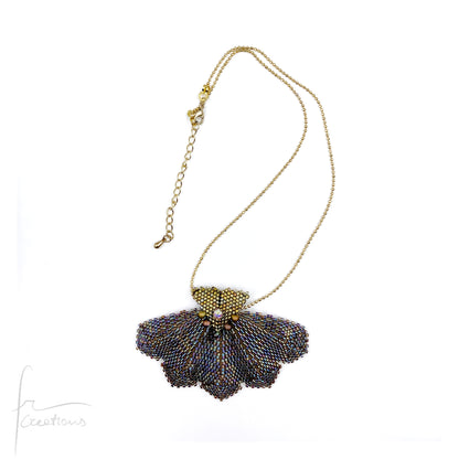 Collana pendente fiore tessitura con perline e Cristallo Austriaco Originale marrone